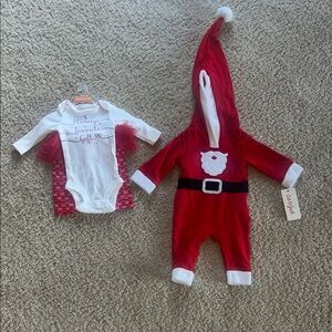 Little Me Red and White Santa Baby Bodysuit Set